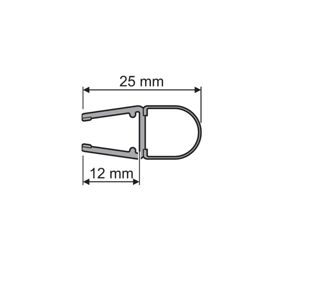 Technische Zeichnung eines O-Profils, sowie Bemaßung, der Marke HÜPPE.