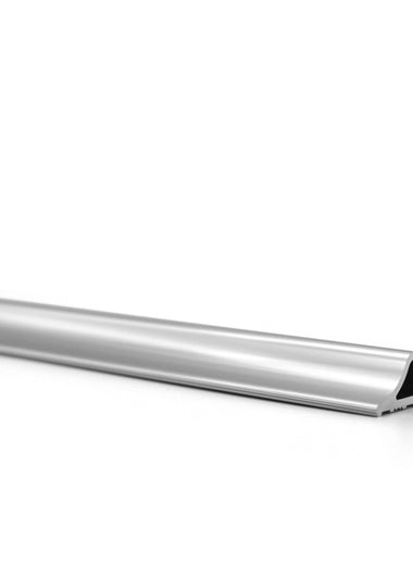 Silber glänzende, dreieckförmige, längliche Schwallschutzleiste, der Marke HÜPPE, mit abgerundeten Ecken, vor weißem Hintergrund.