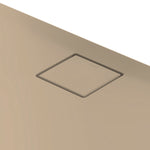 Detailaufnahme der HÜPPE EasyFlat Duschwanne in beige matt mit flächenbündiger, quadratischer Ablaufkappe.
