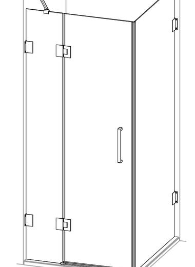 Strichzeichnung der Duschabtrennung Pro Edition rahmenlos der Marke HÜPPE, Schwingtür mit festem Segment und Seitenwand.