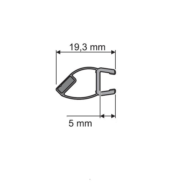 Magnetleiste Türflügel rechts für 6mm Glas Länge 2025mm